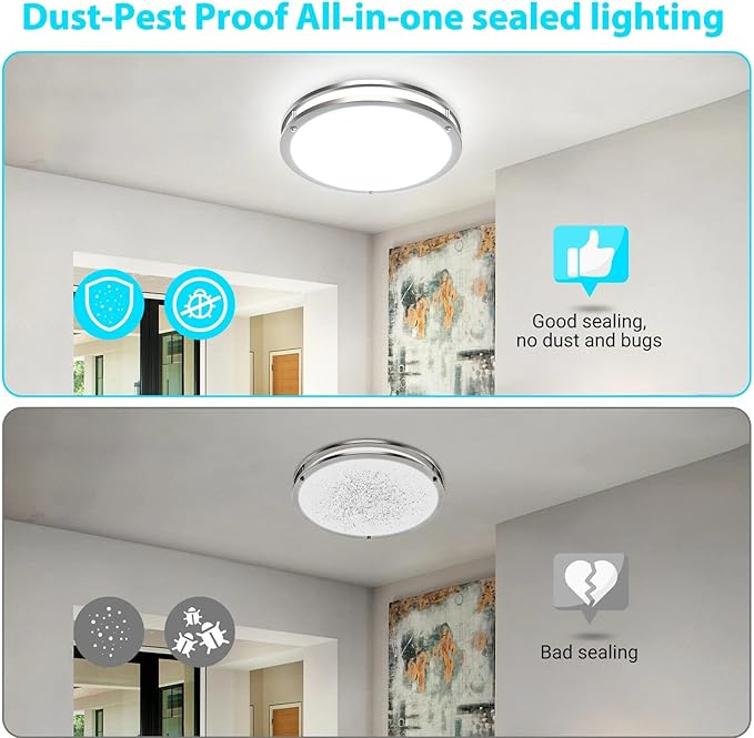libtit 16Inch Flush Mount Ceiling Lights, 36W Dimmable LED Ceiling Light 3000K-6500K Adjustable, Large & Bright Brushed Nickel Light Fixture for Bedroom Kitchen Bathroom Living Room-1Pack