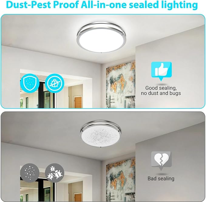 libtit 16Inch Flush Mount Ceiling Lights, 36W Dimmable LED Ceiling Light 3000K-6500K Adjustable, Large & Bright Brushed Nickel Light Fixture for Bedroom Kitchen Bathroom Living Room-2Pack
