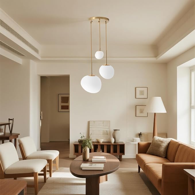 EFPefect 3 Lights Pendant Light for Kitchen Island Modern Globe Cluster Chandelier Ceiling Light Fixture for Dining Living Room Bedroom