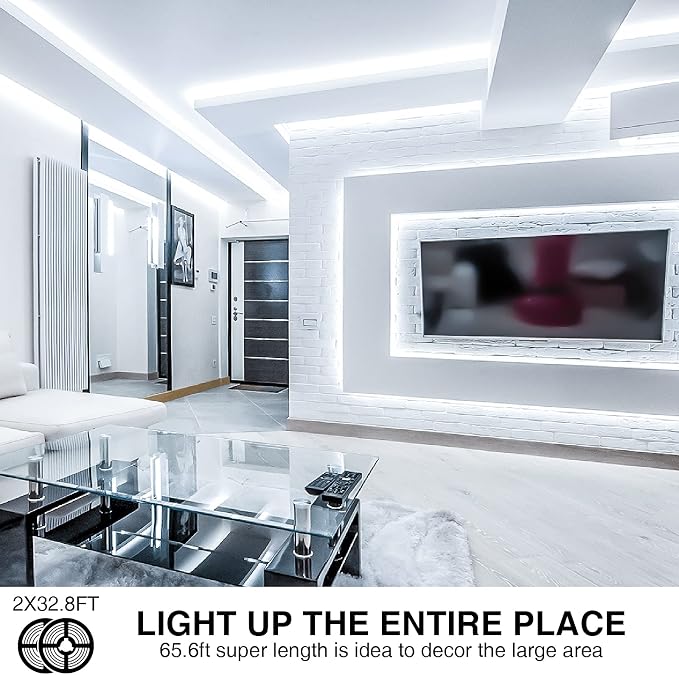 Onforu LED Strip Lights, 65.6ft Dimmable Daylight White for Under Cabinet | 20M 6000K Flexible 12V Adhesive Ribbon Easter Tape Rope Light for Kitchen, Bedroom