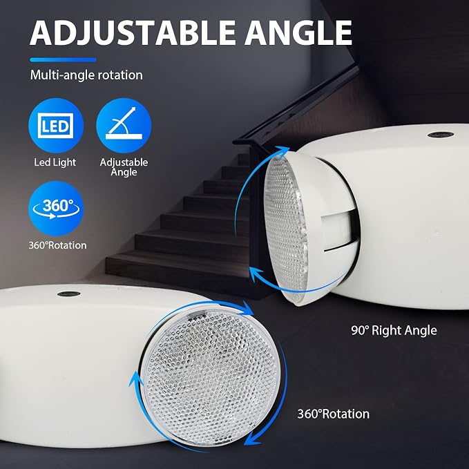 4 Pack Commercial LED Emergency Light,Battery Backup,ETL Listed | Two Head Adjustable,AC120/277V,Hard Wired,wall mounted Emergency Lighting for Business Office School Hospital