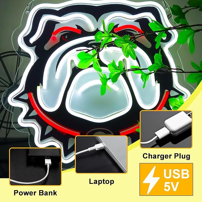 University Football Bulldogs Neon Sign，Neon Light LED Sign for Sports Fans Gifts，Neon Wall Art Sign Dimmable for Man Cave、Dormitory