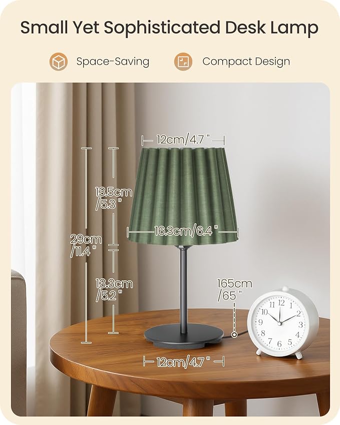 Small Bedside Table Lamps Set of 2, Dimmable Table Lamps with 3 Adjustable Color Temperatures, Nightstand Lamps with 2 Bulbs, E26 Base, for Bedroom, Study, Desk, Green and Black J15TLP205