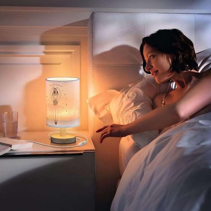Table Lamp Cute Ballerina Girl Princess Dancing Ballet with Heart Nightstand Lamp with Wood Base Fabric Lamp Shade Bedside Desk Lamp for Living Room Bedroom Kids Room Office
