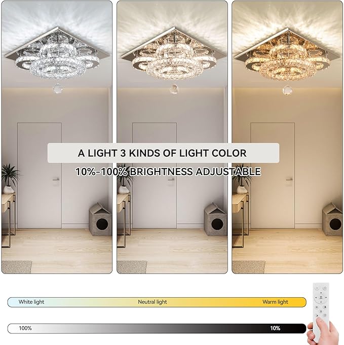 Modern Crystal Chandelier Five Rings LED Crystal Ceiling Light Flush Mount Stainless Steel Pendant Ceiling Lamp for Living Room Bedroom Restaurant Porch Dining Room (Dimmable)