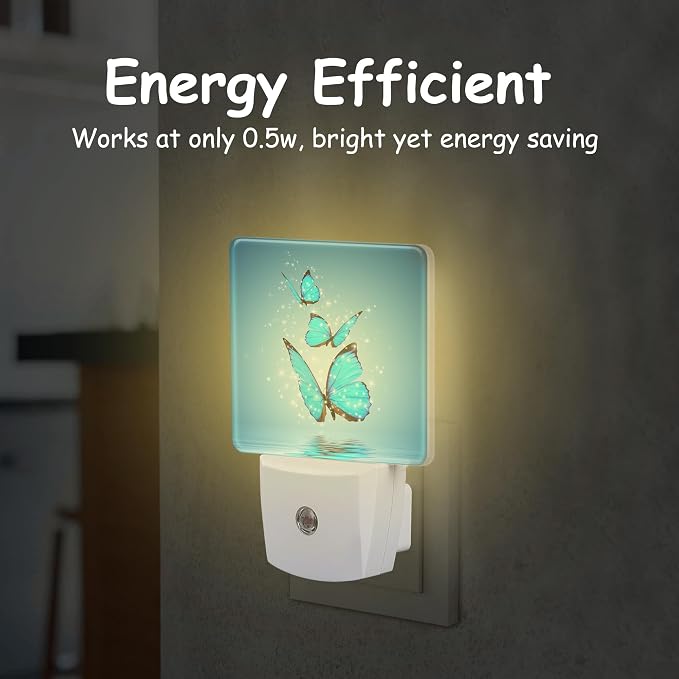 Blue Magic Butterfly on Water Night Light Plug Wall,LED Night Lights with Dusk to Dawn Light Sensor for Women Girls Boys Room Decor,Hallway,Kitchen,Bathroom,Nursery,Stairs