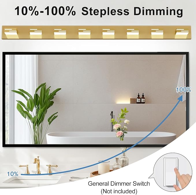 LED Modern Bathroom Vanity Light Fixtures, Dimmable Gold Vanity Lights for Bathroom Lighting Fixtures Over Mirror, with 360° Rotatable Heads 8-Light 54-inch (Cool White 6000K)