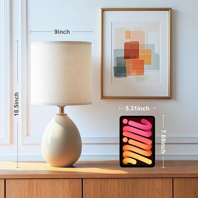 18.5" Table Lamps Set of 2 for Living Room Bedroom, Bedside Lamps for Night Stands, Desk Nightstand Lamp Dimmable, Modern Linen Cream Ceramic Lamps