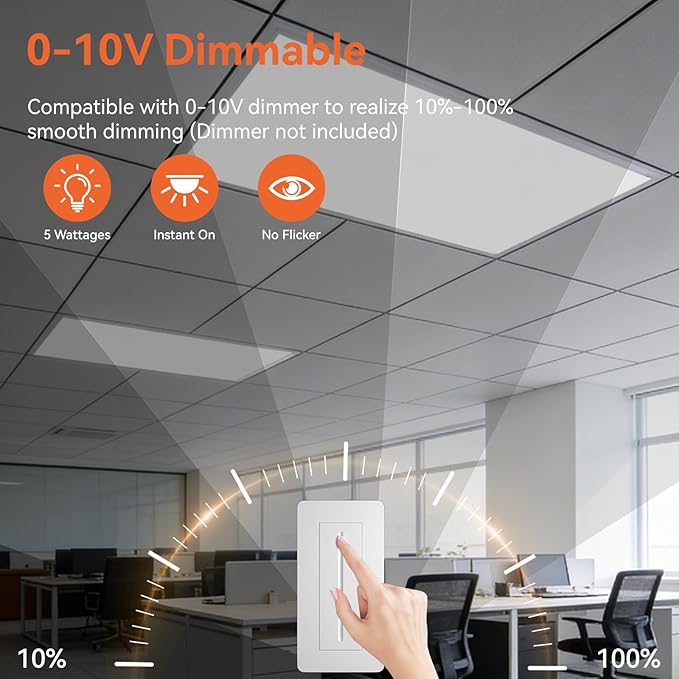 OKQ 2x4 LED Flat Panel Light Drop Ceiling Office Shop Commercial Warehouse Fixture, 5 CCT 3000K-6500K Adjustable & 5 Wattage Selectable,6000Lm 0-10V Dimmable, ETL Listed (6Pack)