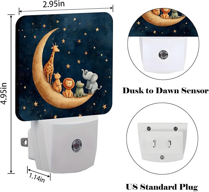 Moon and Starry Sky Night Light,Cartoon Animals Plug Into Wall with Dusk to Dawn Light Sensors, Warm Nightlights for Bedroom,Bathroom,Hallway,Kitchen,Gifts Ideal for Boys Girls Women Men