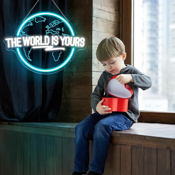 The World Is Yours Neon Sign Carved Planet The World Is Yours LED Signs for Wall Decor Neon Lights for Bedroom Classroom Man Cave Game Room Birthday Cristmas Gifts for Friends Lover