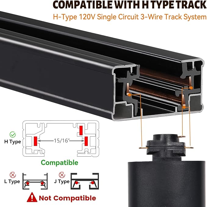 12W Zoomable LED Track Lighting Heads, 2700-6500k Adjustable H Type Track Light 15°-60° Beam Angle Dimmable Bright Ceiling Spotlight Fixtures for Accent Task Wall Art Exhibition(6 Pack)