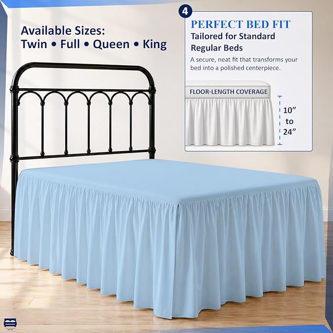 Cottingon Bed Skirt King 16" Drop with Split Corners, 100% Microfiber Soft and Stylish, Dust Ruffle with Platform, Light Blue