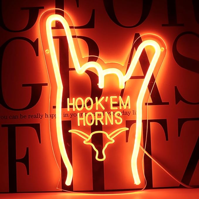 Hook Em Horns Neon Sign TEXAS Neon Light for Wall Decor, Dimmable University Neon Texas for Man Cave Room Bar Wall Decor Western Gift for Friends