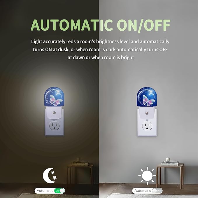 Butterfly Stars Night Light, Glowing Firework Night Light Plug into Wall with Dusk to Dawn Sensor, LED Lamp Energy Saving Lights for Men Women Boys Girls,Lamp for Bedroom Bathroom Hallway