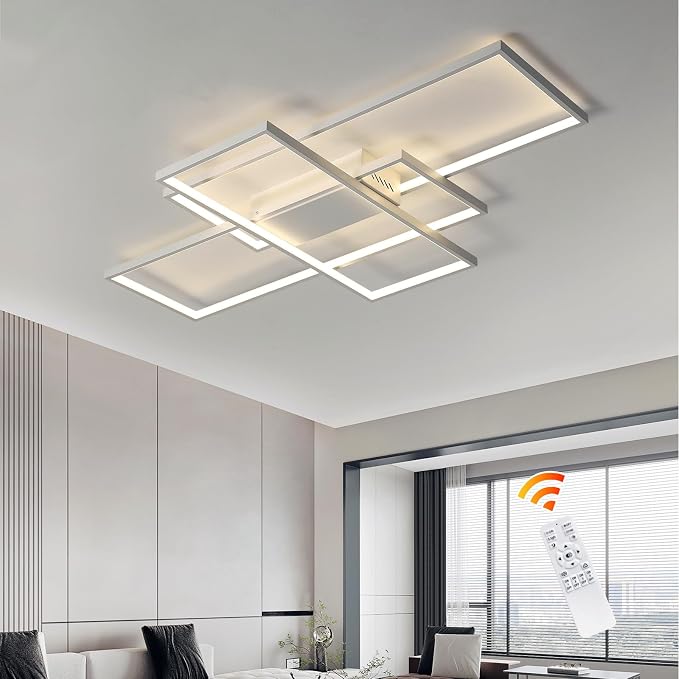 GEADI 35.4" Modern LED Flush Mount Ceiling Light, White | 50W Rectangle Ceiling Light Fixture with Remote Control, 3000K-6500K Adjustable for Kitchen, Bedroom & Living Room