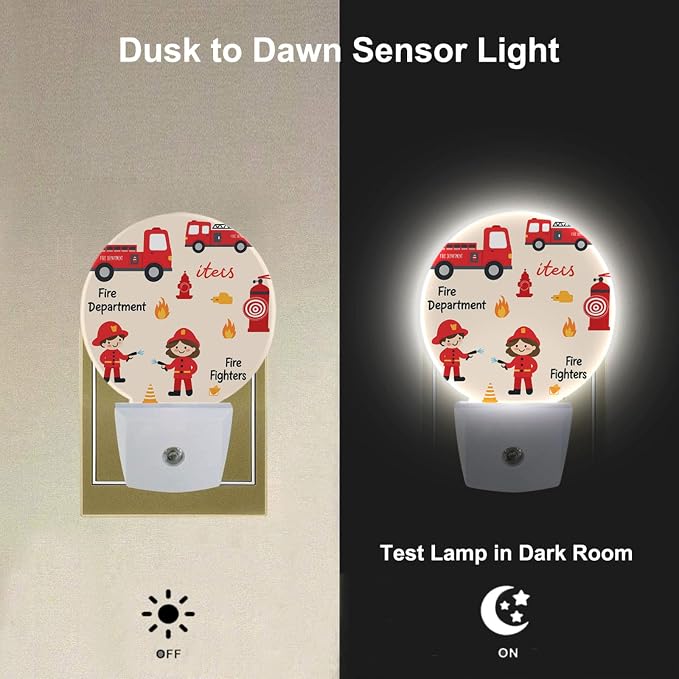 Fireman Night Light Firefighter Fire Alarm Fire Truck Safety Night Lights Plug into Wall 0.5W LED Lighting Auto on/Off for Hallway Stairway Kitchen Bedroom