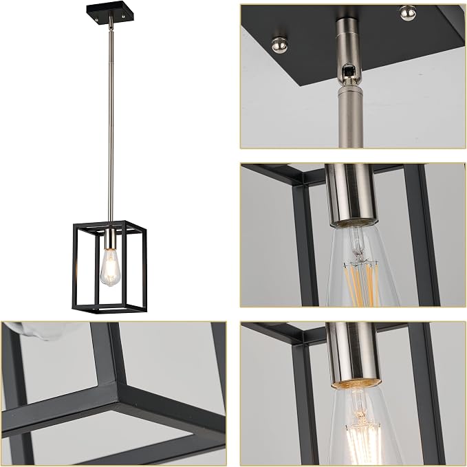 Single 1 Light Black and Brushed Nickel Modern Industrial Pendant Lighting Fixture Hanging Ceiling Light for Dining Room Living Room