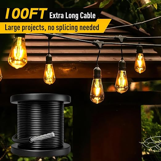 304 Stainless Steel Wire Rope Cable 3/32, Black Vinyl Coated - Outdoor Light Guide Wire for String Lights, Clotheslines - 1/16 Inch Overmolded to 3/32 Inch, 100ft
