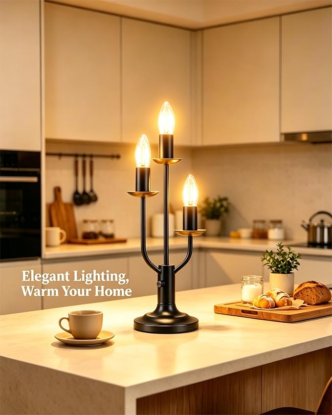 Vintage Black Candelabra Table Lamp Dimmable Gift E12 Bulbs Included
