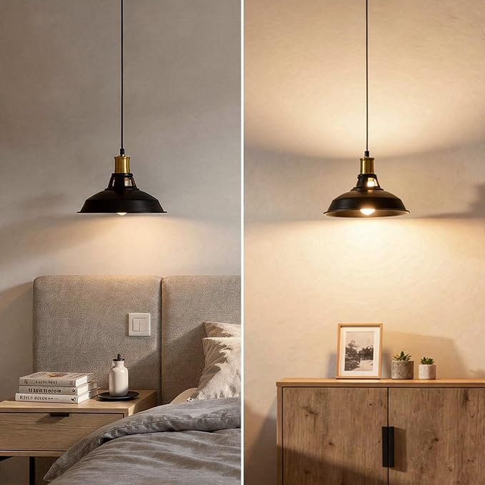 Pendant Lighting, Farmhouse Hanging Light Fixture for Kitchen Island & Dining Room, Industrial Vintage Ceiling Lamp with E26 Base, Adjustable Height, Black & Gold, 1-Pack