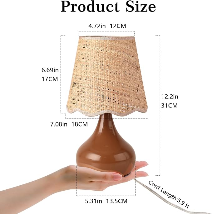 Ziqqeelam Brown Small Bedside Table Lamp for Bedroom, Farmhouse Bedroom Lamps for Nightstand,