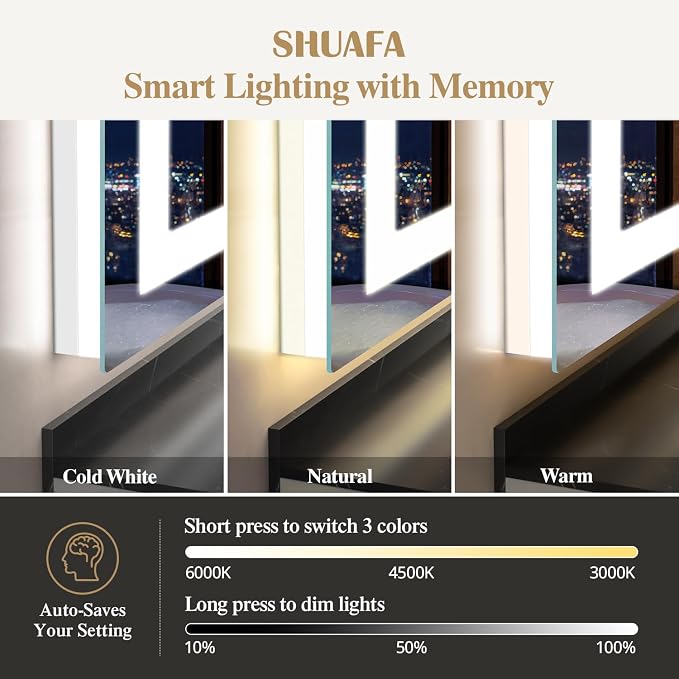 60X36 Inch Frontlit+ Backlit LED Bathroom Mirror with Lights | Bathroom Vanity Mirror for Wall, Ultra-Clear Tempered Glass, Shatter-Proof, Anti-Fog and Memory Function, ETL Listed