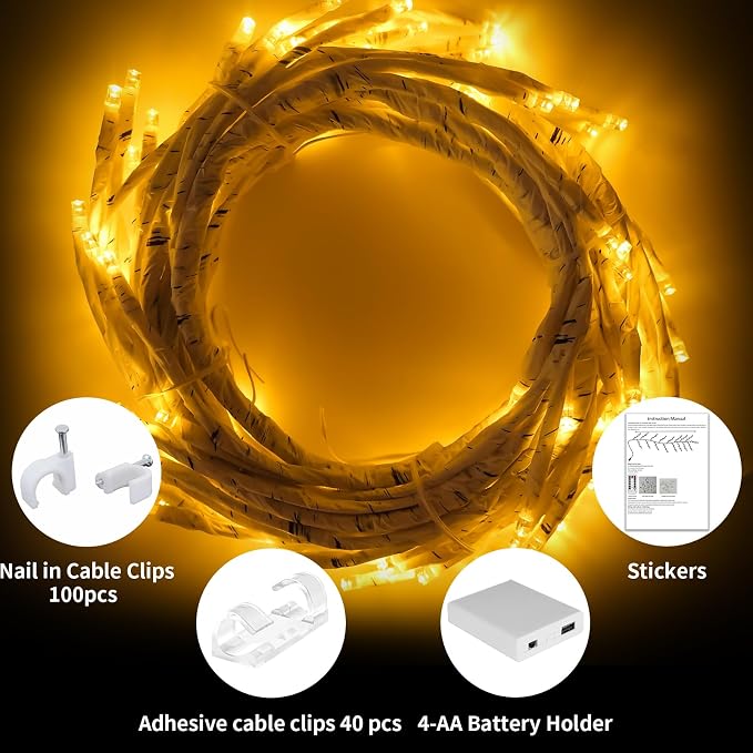 FNHMSL Enchanted Willow Vine Lights, 7.55FT 144LED 2 PCS White Tree Branch Lights for Wall, Remote Timer,8 Light Model,Bedroom Wall Doors Wedding, Christmas, USB Battery Box