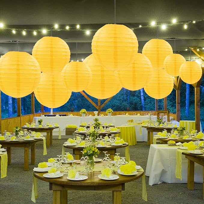 Yellow Paper Lanterns 12 Pcs Assorted Size of 6" 8" 10" 12" Chinese Round Paper Hanging Decorations Ball Lanterns Lamps for Home Decorations, Parties, and Weddings