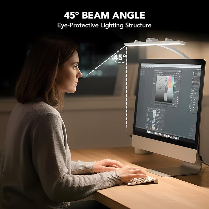 LED Desk Lamp for Home Office with Base, 28.2" Adjustable Gooseneck Swing Arm Bright Desk Light, Dimmable Architect Table Lamp for Desktop Computer Light, Reading, Study, Workbench（White）
