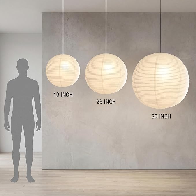 Nogy Paper Lantern Lamp Japanese Style Pendant Light - Off White Rice Hanging Paper Lamp Shade with Cord (Plug in (15ft), 29.5 in)