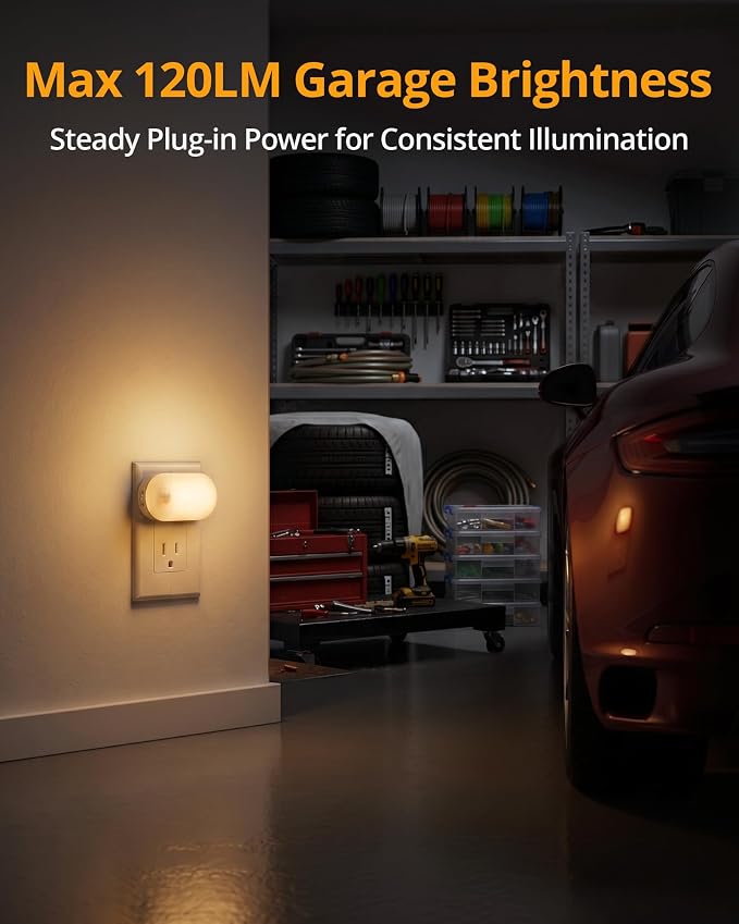 Plug-in Night Light with Motion Sensor, 1-120 LM Stepless Adjustable Brightness LED Nightlights for Bathroom, Bedroom, Hallway, Stairs, Garage, Toilet, 4 Pack