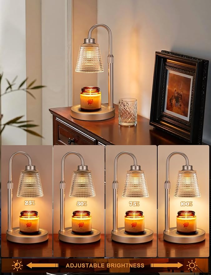 Innqoo Champagne Gold Candle Warmer Lamp with Timer, Dimmable Candle Warmer for Home Decor, Height Adjustable Candle Lamp for Jar Candles, Birthday Gifts for Women Mom, House Warming Gifts New Home