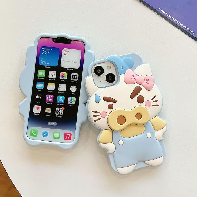 Kawaii Phone Case for iPhone 15 Cute Funny 3D Cartoon Pigcat Silicone Protective Case Cover for Women & Girl