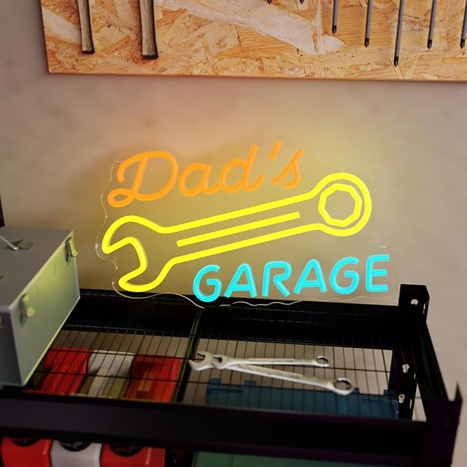 Dad's Garage Neon Sign for Garage Workshop Man Cave Wall Decor | Dimmable LED Garage Neon Sign for Basement Bar Office Auto Repair Shop Dad Father Mechanic Car Lover Gift Decor