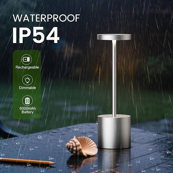 Cordless Table Lamp Rechargeable,Battery Powered LED Outdoor Table Light | SAKRINGT 3 Color Stepless Dimming,72Hrs Long Lasting Battery Operated,Portable Waterproof Touch for Patio Restaurant Dining