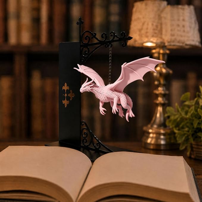 Magical Floating Dragon Bookshelf Lamp, Warm LED Dragon Night Light, Fantasy Reading Nook Decor, Unique Gift for Fantasy Lovers and Book Readers (Pink)
