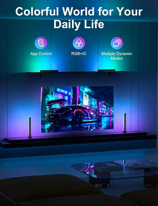 RGB IC LED Light Bar, LED Light Bar with Remote Control, 16 Million Colors & Music Sync, Color Changing Ambient TV Backlights for Home Decor, Gaming, Festivals, Party