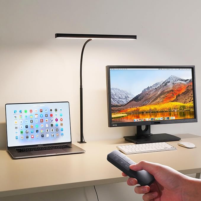 LED Desk Lamp for Office Home, Adjustable Flexible Eye-Caring Desk Light with,5 Modes 10 Brightness Adjustment, USB Adapter Desk Lamp with Clamp-T-B
