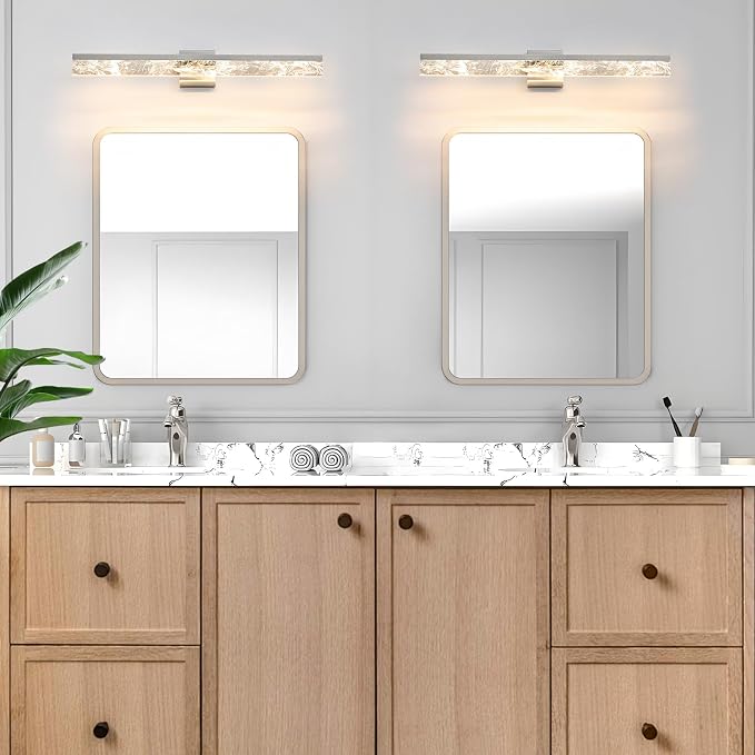 AIJIASI Bathroom Light Fixtures Over Mirror, 32 Inch Brushed Nickel Vanity Lights for Bathroom, 24W Dimmable LED Modern Vanity Lighting Fixtures for Living Room Paintings 3000K