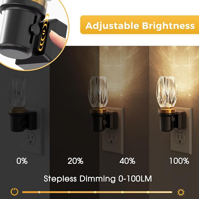L LOHAS LED Night Light, Dimmable Night Lights Plug into Wall, Light Sensor | Automatic Nightlights Plug in, 3000K 100LM, LED Nightlight, Crystal Acrylic Decorative, Hallway Bedroom Bathroom, 1 Pack