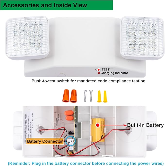 LIT-PaTH LED Emergency Lighting Fixtures with 2 LED Heads and Back Up Batteries- US Standard Exit Light, UL 924 and CEC Qualified, 120/277 Voltage, 6-Pack