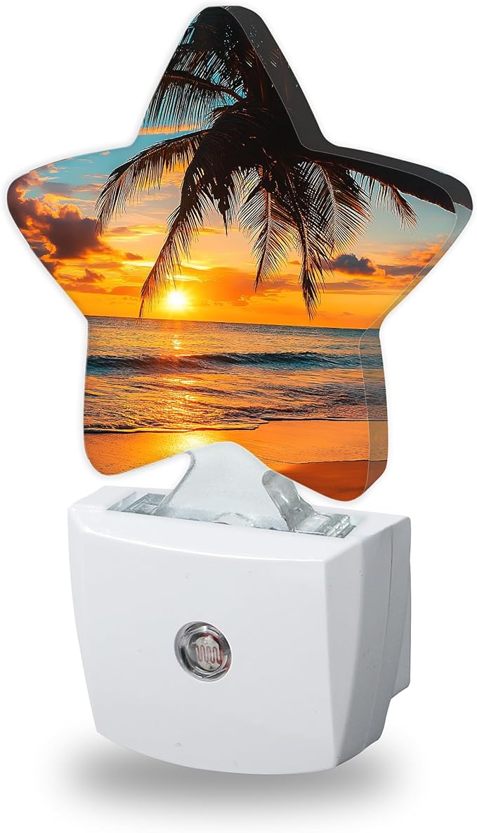 Beach Palm Trees Night Lights Plug Into Wall,Beautiful Sunset Dusk to Dawn Light Sensor Night Light for Kids,Energy Efficient Sleep Friendly Lamp for Bedroom Bathroom Nursery