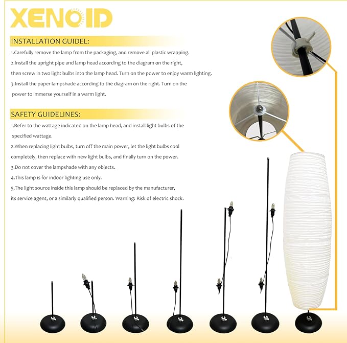 XENOID Paper Floor Lamp - Rice Paper Lantern Floor lamp Modern Large Floor Lamp for Bedroom,Living Room, Soft Light Lamp