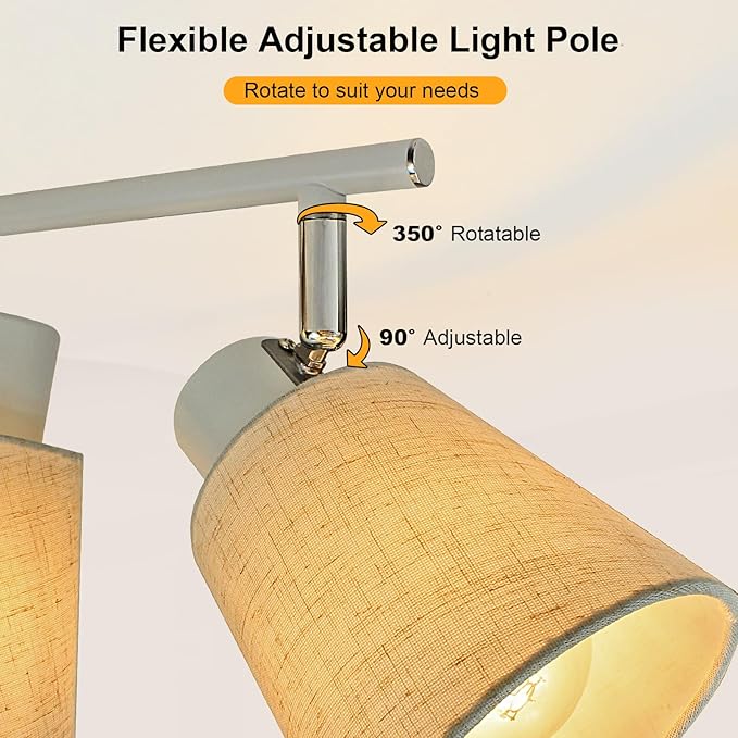 LTBLIGHT 6-Light Track Lighting Fixtures Ceiling, Flexibly Adjustable Spotlight with w/Linen Shade, E26 Lights Directional for Kitchen, Living Room, Commerce(Bulbs Not Included)