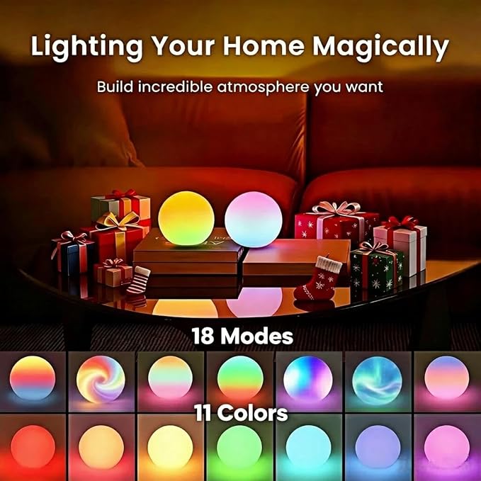 LOFTEK 3-inch Smart Sphere Night Light, Rechargeable LED Ball Lights, 16 RGB Color Change Mood Lighting, Waterproof Ambient Light for Home Bedroom Patio Pool Bathtub Decorative Lighting, 2 Pack