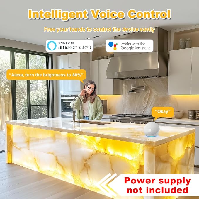 Lichaser LED Backlight Sheet Warm White 3000K 24V 36W, Dimmable LED Panel Sheet Compatible with Alexa, Flexible Backlit Light Remote & APP Control, 19.7X9.7 Inch for Marble, Onyx, Quartz (8 Pack)
