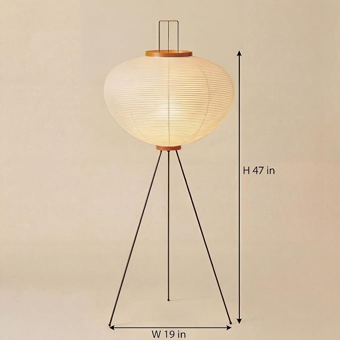 Noguchi Japanese Rice Paper Floor Lamp • 3000K Akari Standing Light for Living Room Bedroom, Modern Paper Lamp Design, Warm White Ambiance Lighting