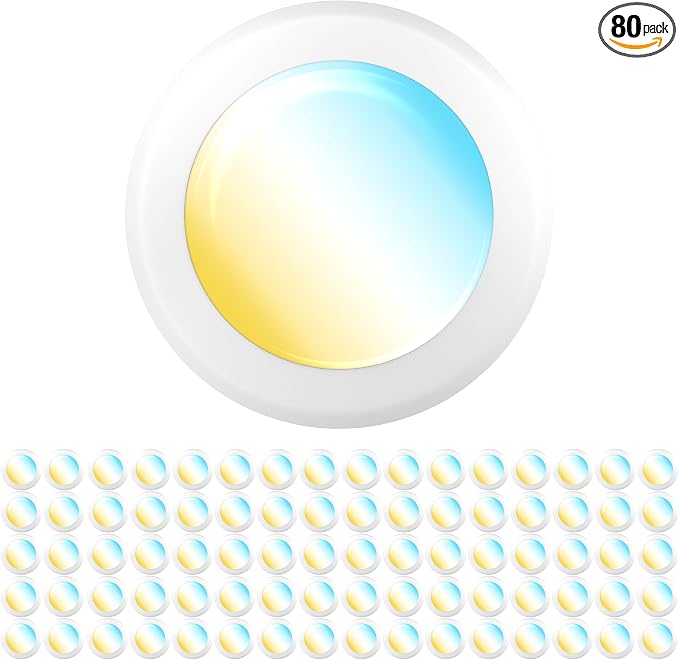 Sunco 80 Pack 6 Inch Flush Mount LED Disk Lights, 5CCT, 15W=75W, Dimmable | 1050LM, Selectable CCT 3000K/4000K/5000K/6000K/6500K, Low Profile Ceiling Can Lighting, 15W (75W Equivalent), Damp Rated ETL