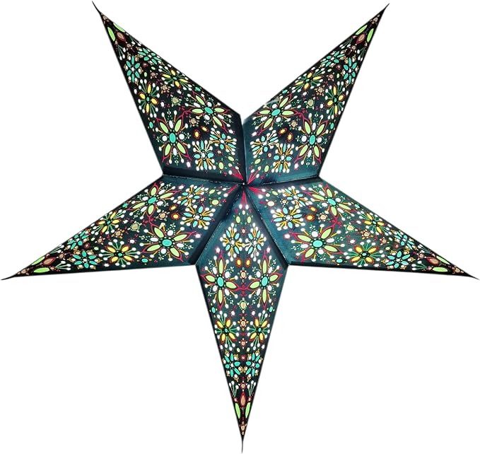 Lantern Lampshade Paper Star Light Shades Large 60cm Hanging Decorations for Christmas Wedding Home Decoration Birthday Party Foldable 5 Pointed Star (Blue, Green, Yellow)